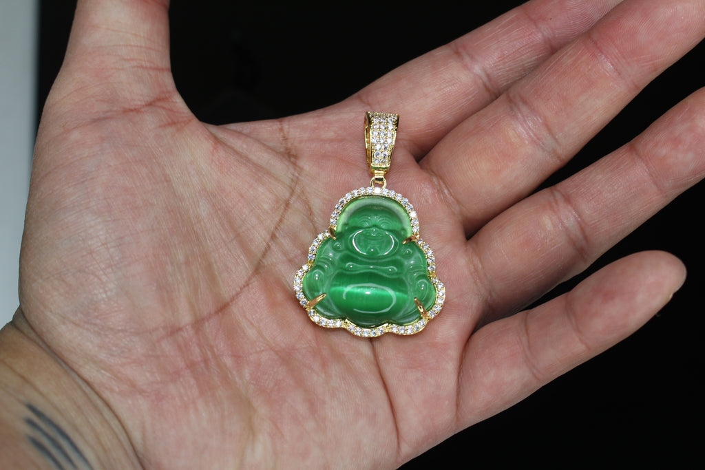 Happy Buddha GREEN 4.2ct Lab VVS1 Sim Diamond Pendant - Gold