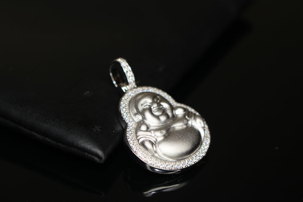 Happy Buddha GENUINE 925 Sterling Silver 2.2ct Lab VVS1 Sim Diamond Pendant 9g