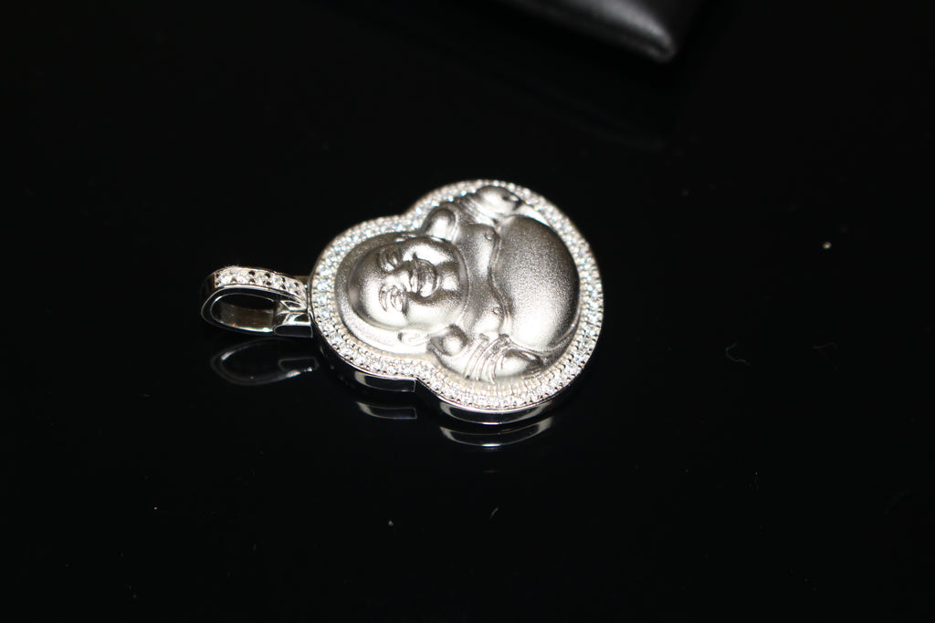 Happy Buddha GENUINE 925 Sterling Silver 2.2ct Lab VVS1 Sim Diamond Pendant 9g