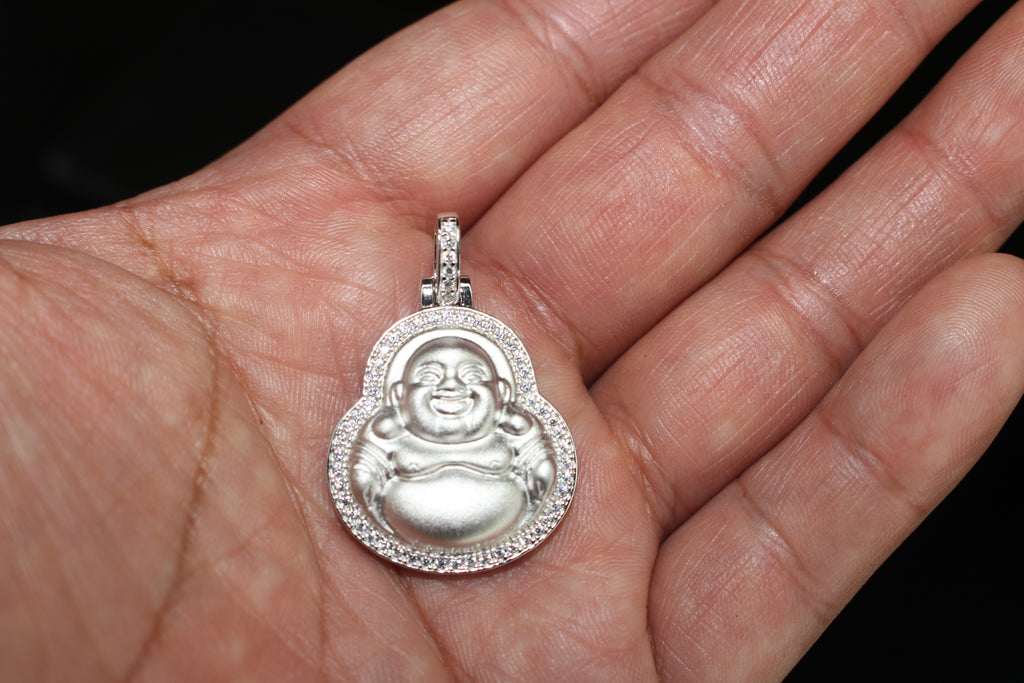 Happy Buddha GENUINE 925 Sterling Silver 2.2ct Lab VVS1 Sim Diamond Pendant 9g