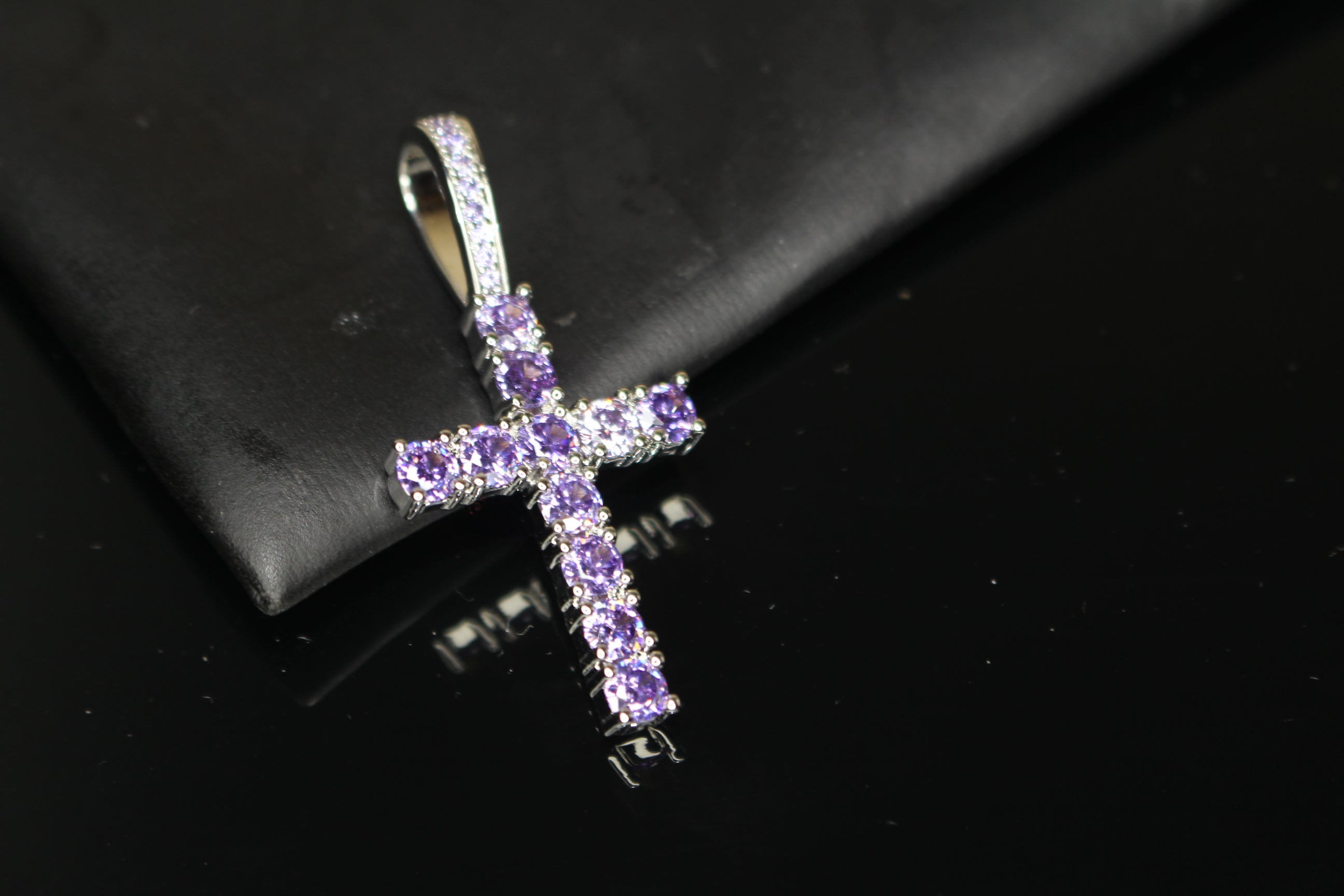 4mm Purple Amethyst CROSS Pendant 3.6ct Lab Sim VVS1 Diamond Gem Sapphire