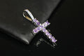 4mm Purple Amethyst CROSS Pendant 3.6ct Lab Sim VVS1 Diamond Gem Sapphire