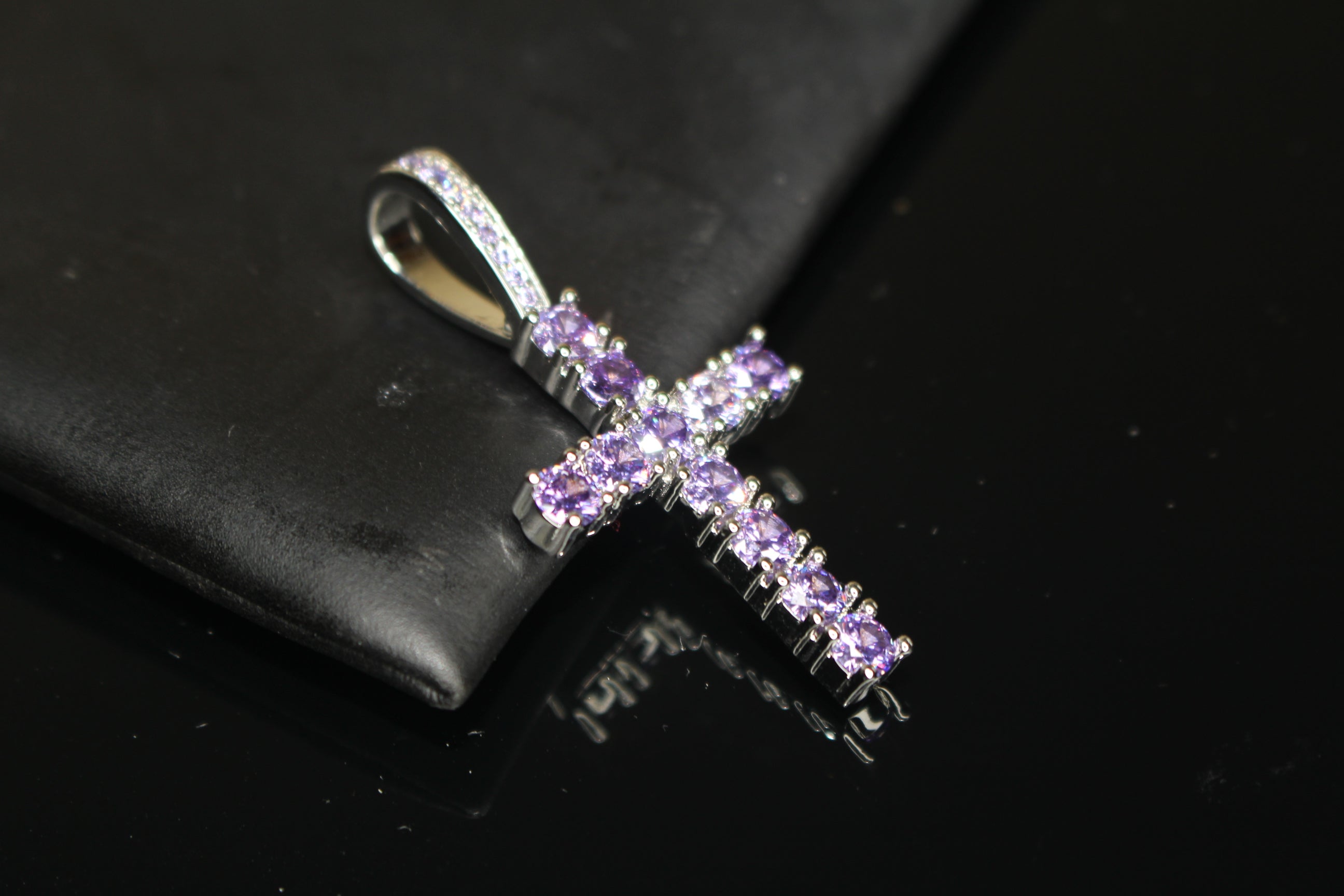 4mm Purple Amethyst CROSS Pendant 3.6ct Lab Sim VVS1 Diamond Gem Sapphire