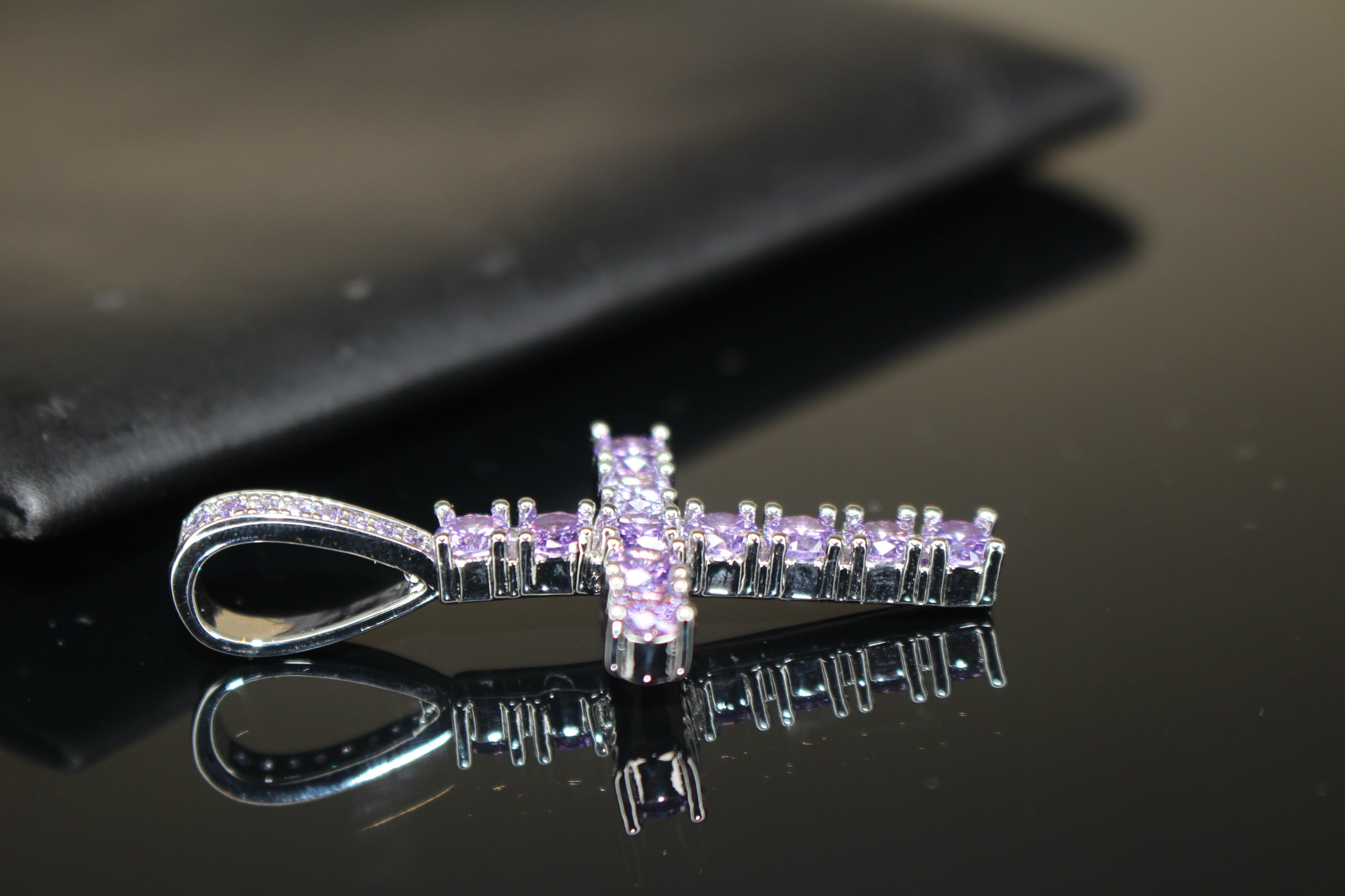 4mm Purple Amethyst CROSS Pendant 3.6ct Lab Sim VVS1 Diamond Gem Sapphire