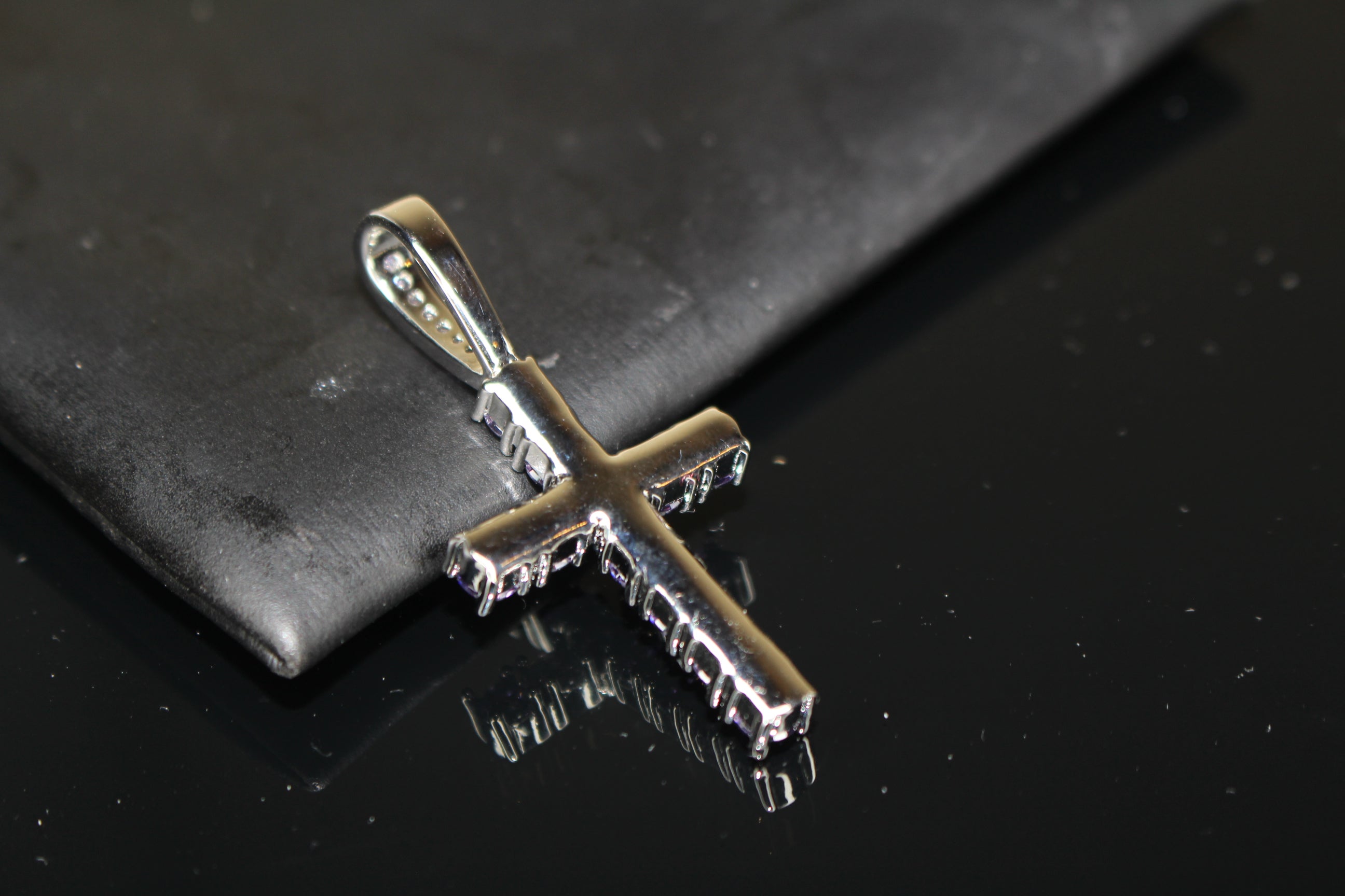 4mm Purple Amethyst CROSS Pendant 3.6ct Lab Sim VVS1 Diamond Gem Sapphire
