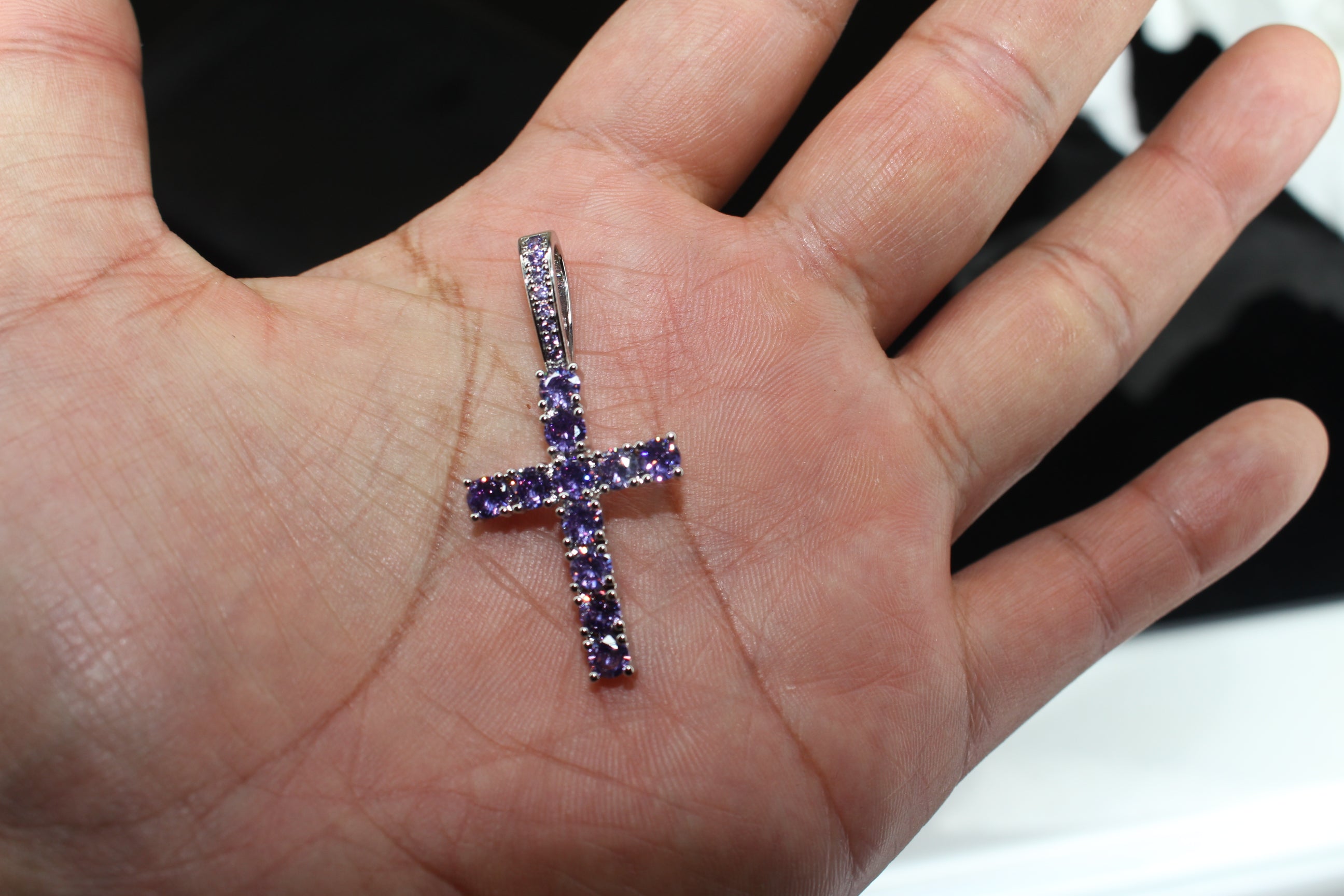 4mm Purple Amethyst CROSS Pendant 3.6ct Lab Sim VVS1 Diamond Gem Sapphire