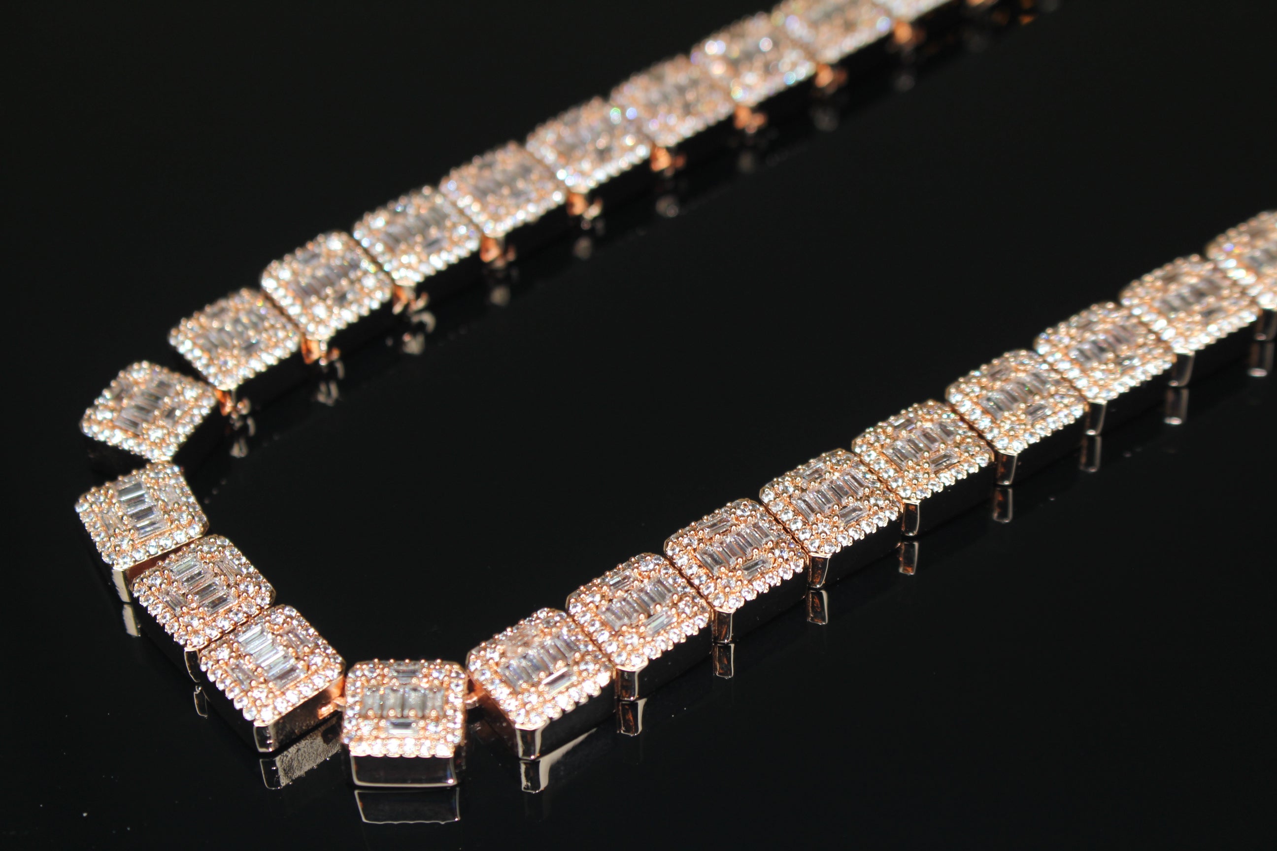 10mm Baguette Square Cushion-Cut Tennis Chain 124.6ct Lab Sim VVS1 Diamond Necklace - Rose Gold
