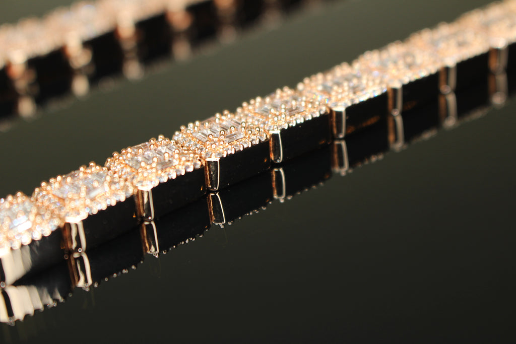 10mm Baguette Square Cushion-Cut Tennis Chain 124.6ct Lab Sim VVS1 Diamond Necklace - Rose Gold