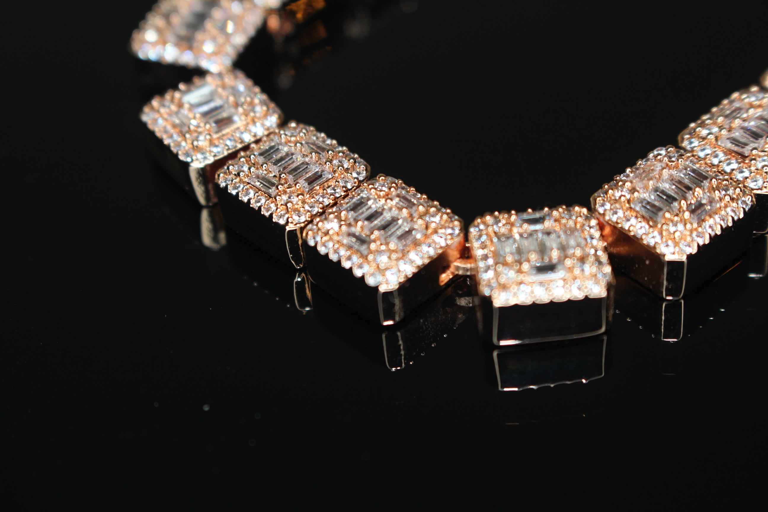 10mm Baguette Square Cushion-Cut Tennis Chain 124.6ct Lab Sim VVS1 Diamond Necklace - Rose Gold