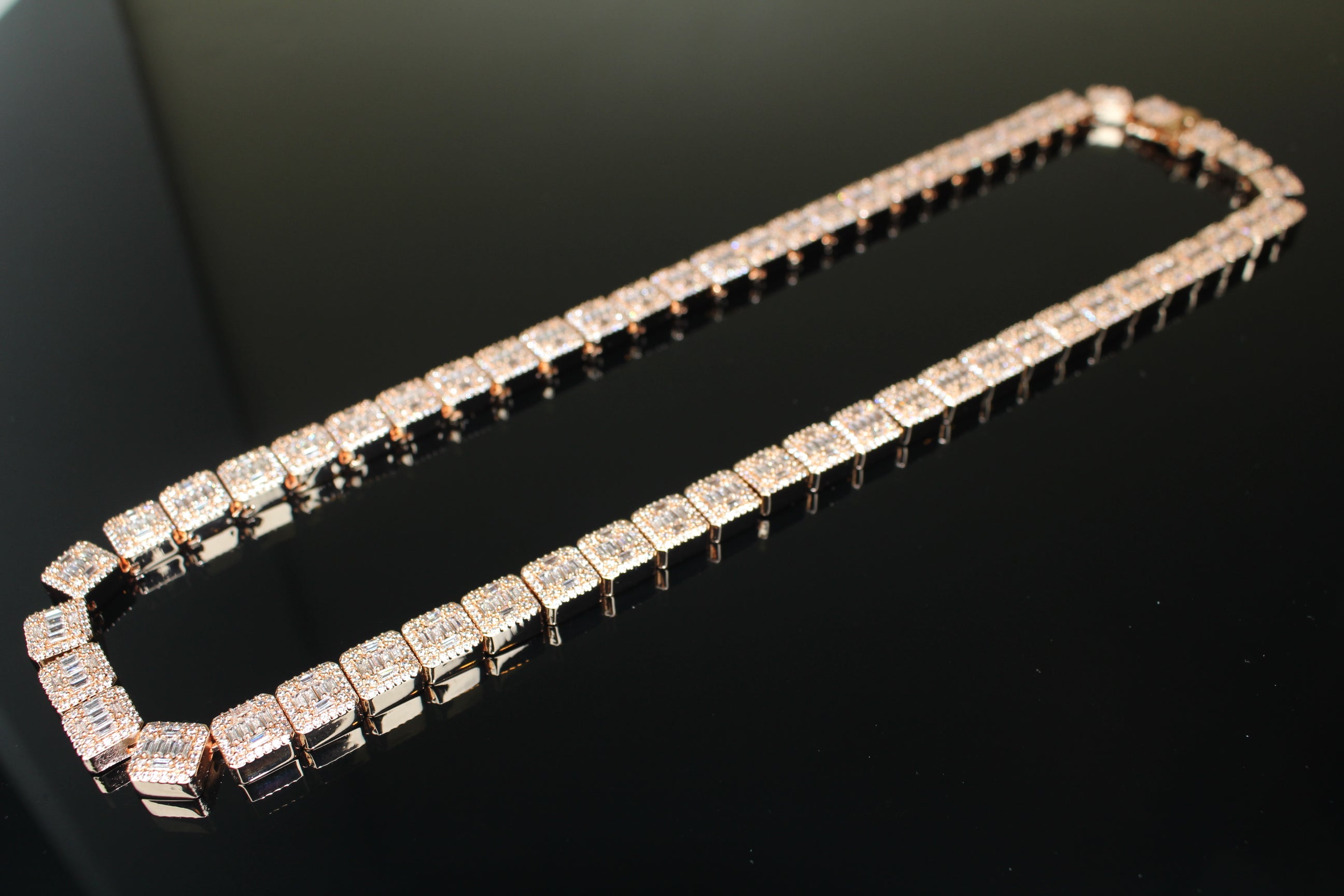 10mm Baguette Square Cushion-Cut Tennis Chain 124.6ct Lab Sim VVS1 Diamond Necklace - Rose Gold