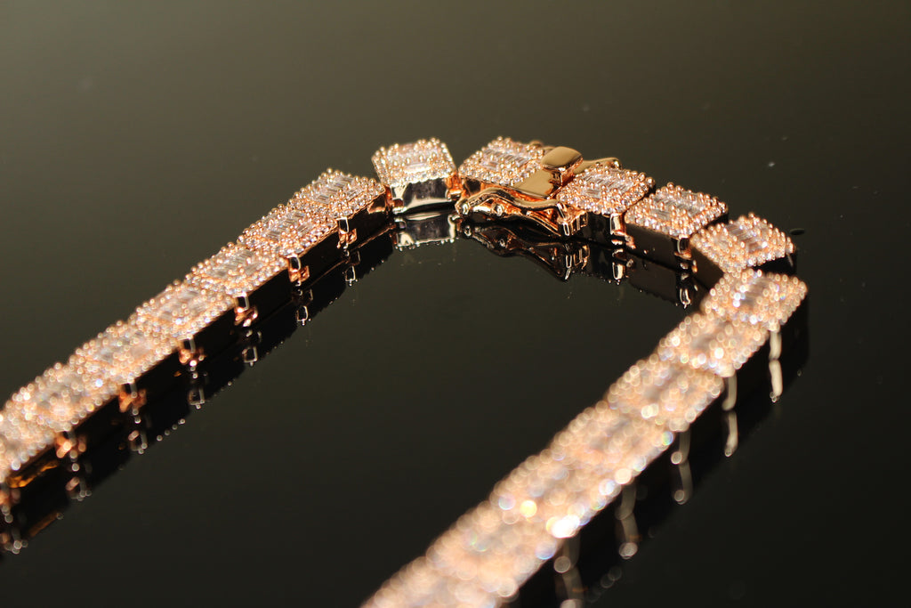10mm Baguette Square Cushion-Cut Tennis Chain 124.6ct Lab Sim VVS1 Diamond Necklace - Rose Gold