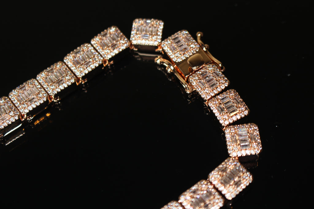 10mm Baguette Square Cushion-Cut Tennis Chain 124.6ct Lab Sim VVS1 Diamond Necklace - Rose Gold