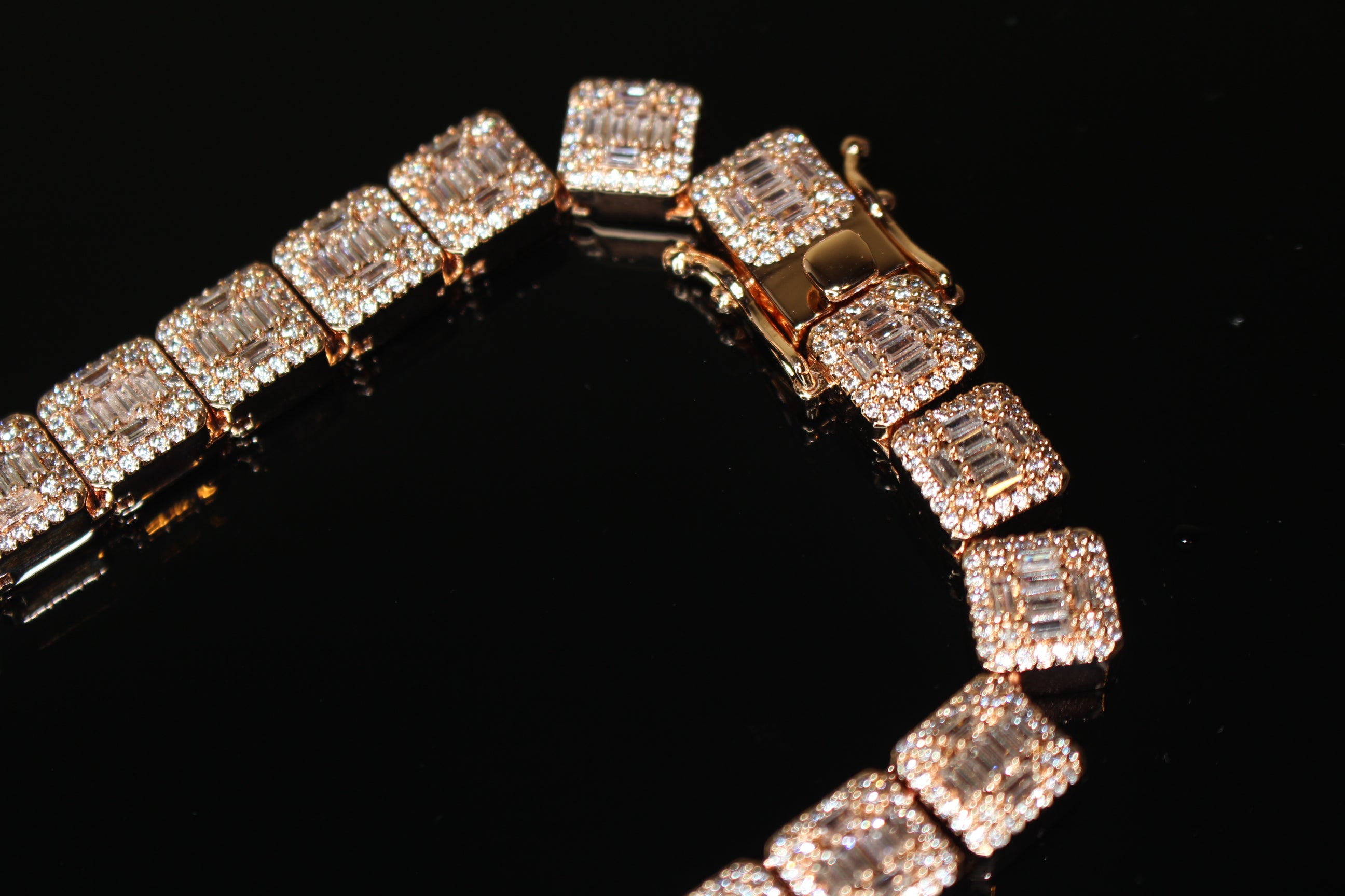 10mm Baguette Square Cushion-Cut Tennis Chain 124.6ct Lab Sim VVS1 Diamond Necklace - Rose Gold