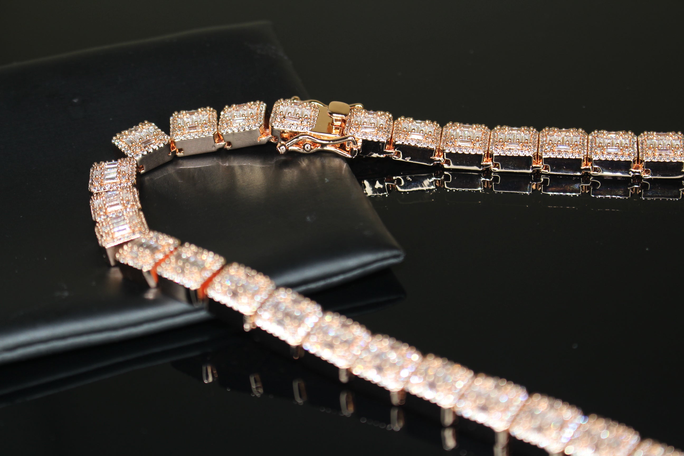 10mm Baguette Square Cushion-Cut Tennis Chain 124.6ct Lab Sim VVS1 Diamond Necklace - Rose Gold