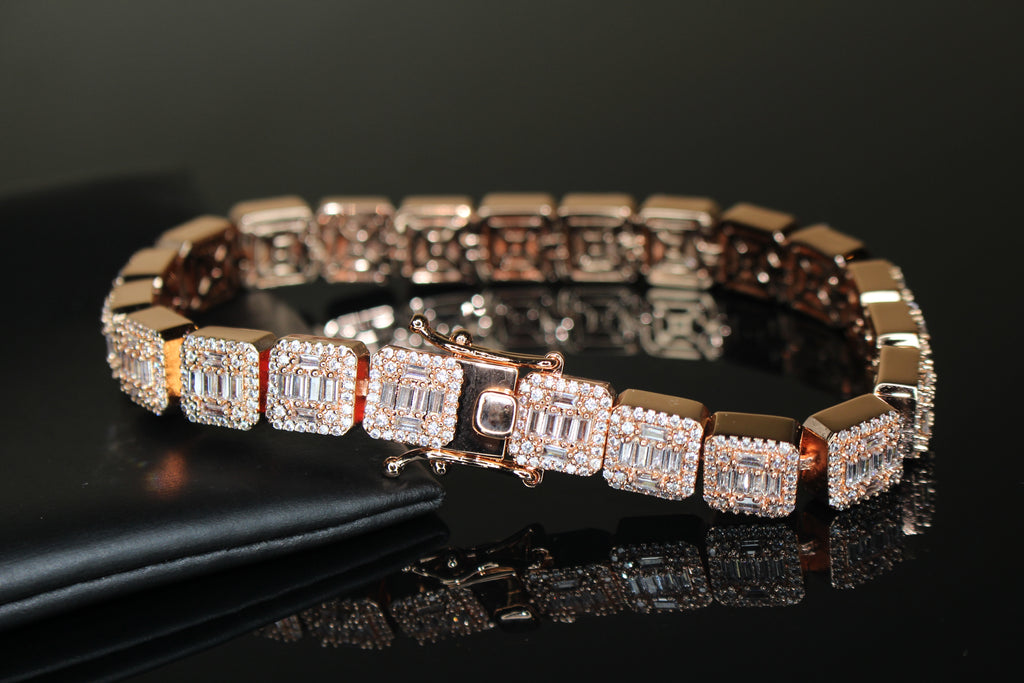 10mm Baguette Square Cushion-Cut Tennis Bracelet 18.6ct Lab Sim VVS1 Diamond  - Rose Gold