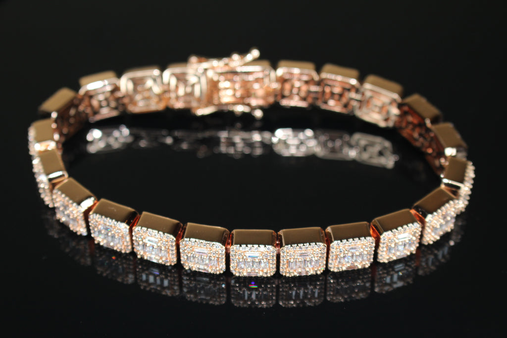 10mm Baguette Square Cushion-Cut Tennis Bracelet 18.6ct Lab Sim VVS1 Diamond  - Rose Gold