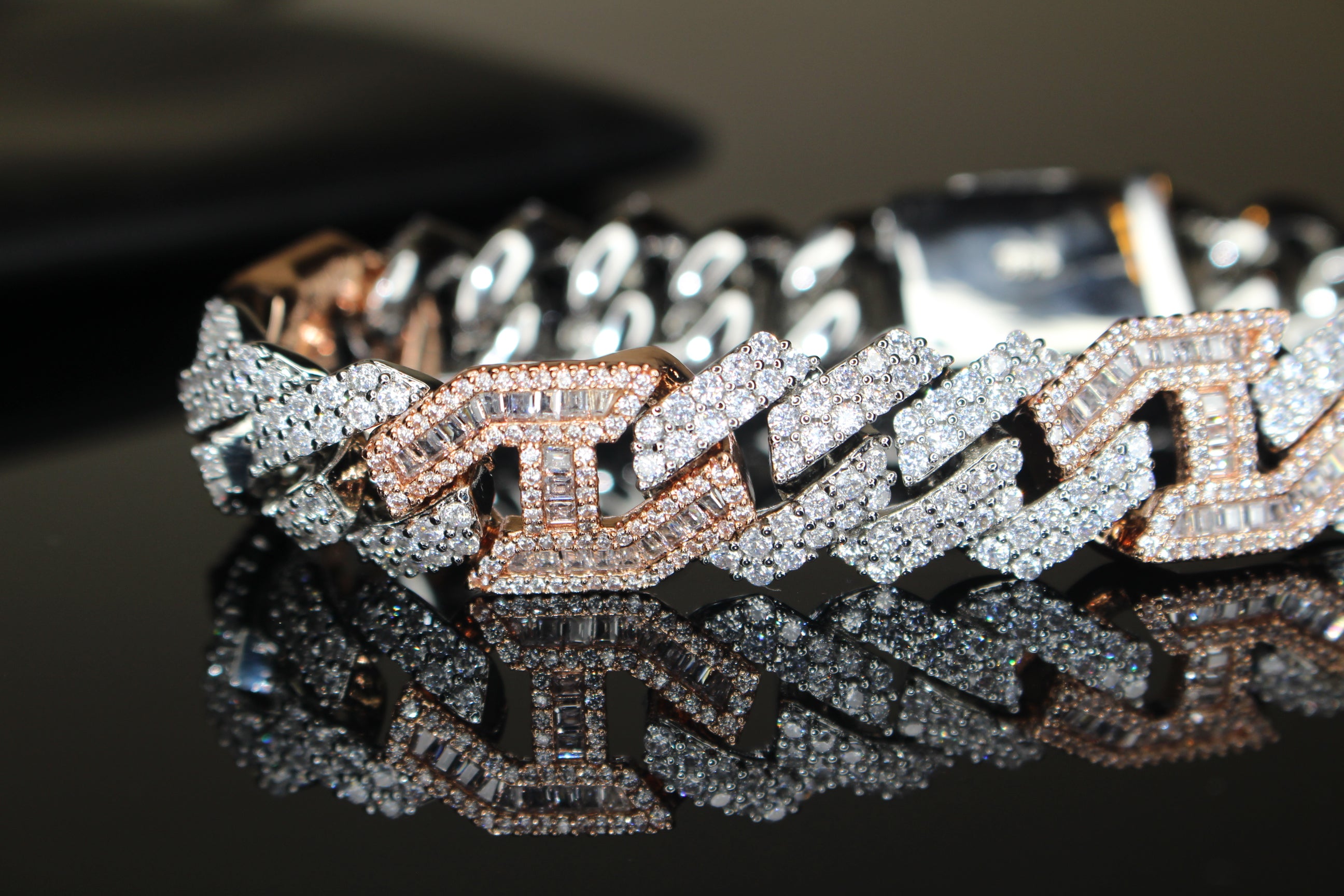 14mm FIGARUCCI 18.2ctw Lab Sim VVS1 Diamonds Bracelet -White/Rose 2-Tone