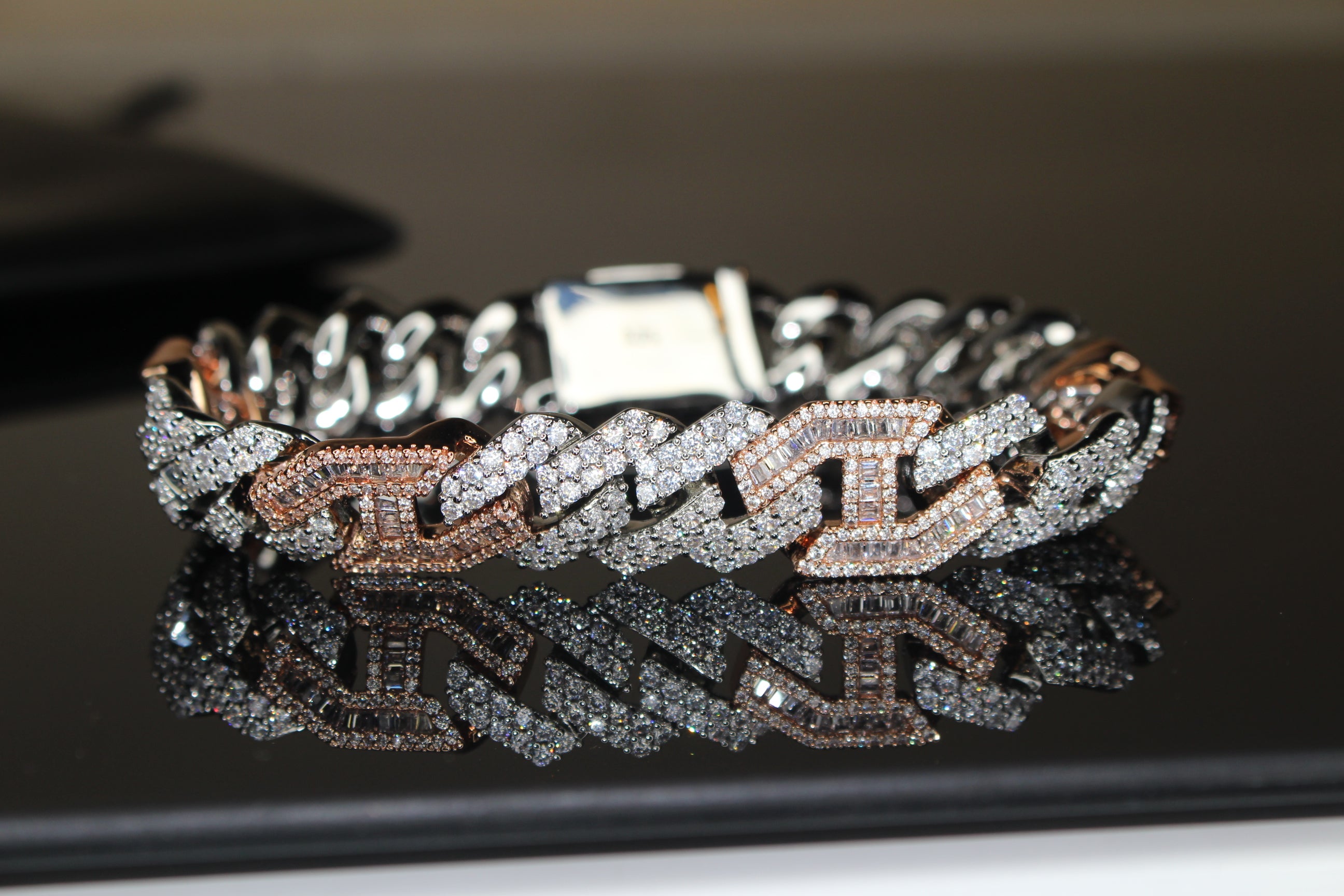 14mm FIGARUCCI 18.2ctw Lab Sim VVS1 Diamonds Bracelet -White/Rose 2-Tone