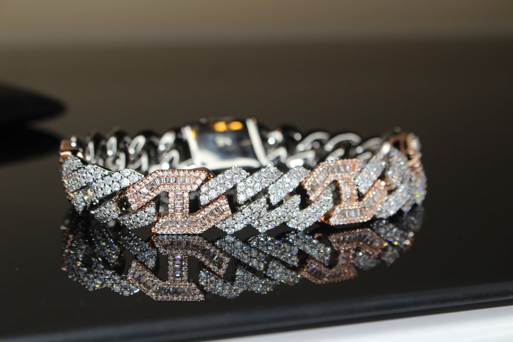 14mm FIGARUCCI 18.2ctw Lab Sim VVS1 Diamonds Bracelet -White/Rose 2-Tone