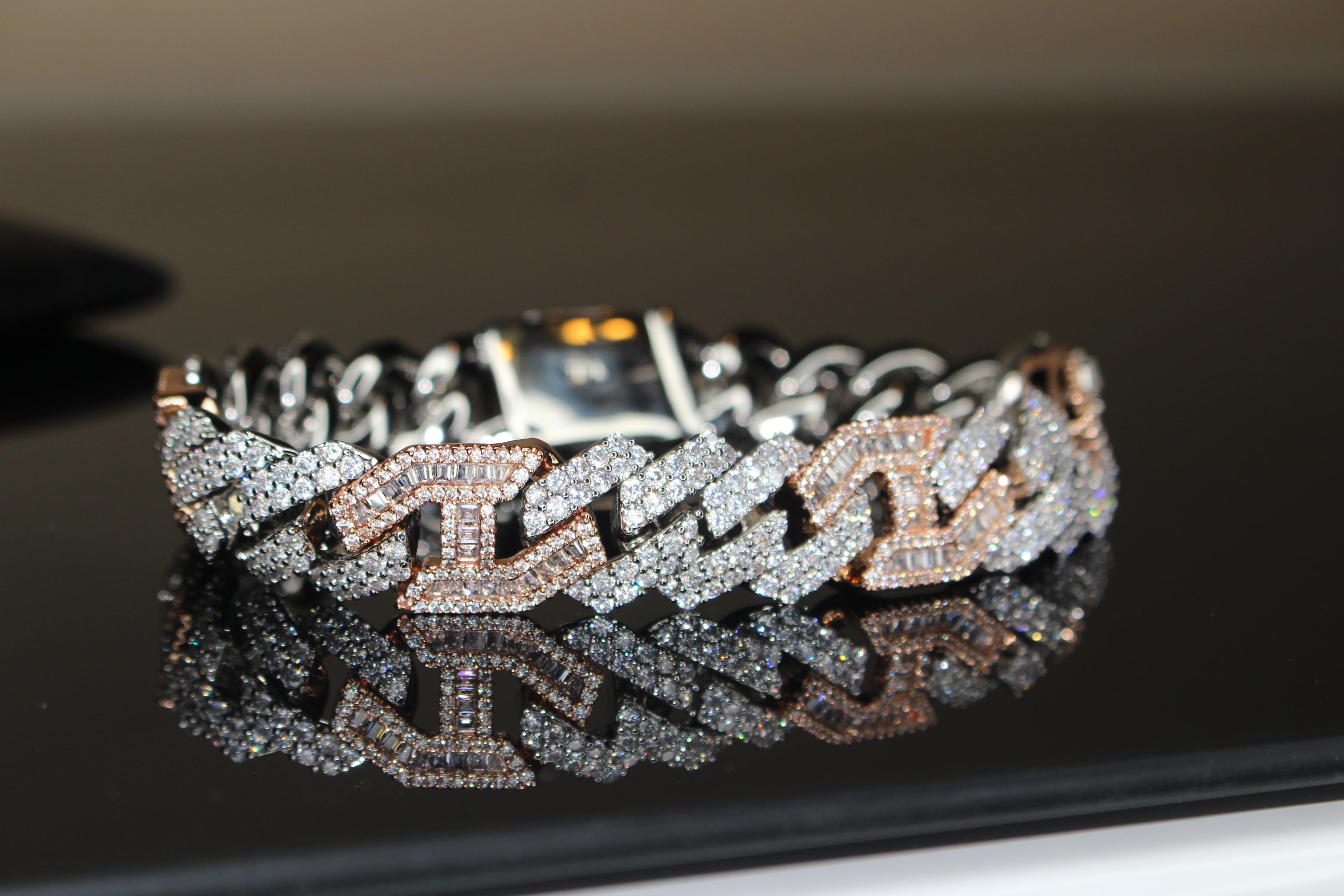 14mm FIGARUCCI 18.2ctw Lab Sim VVS1 Diamonds Bracelet -White/Rose 2-Tone