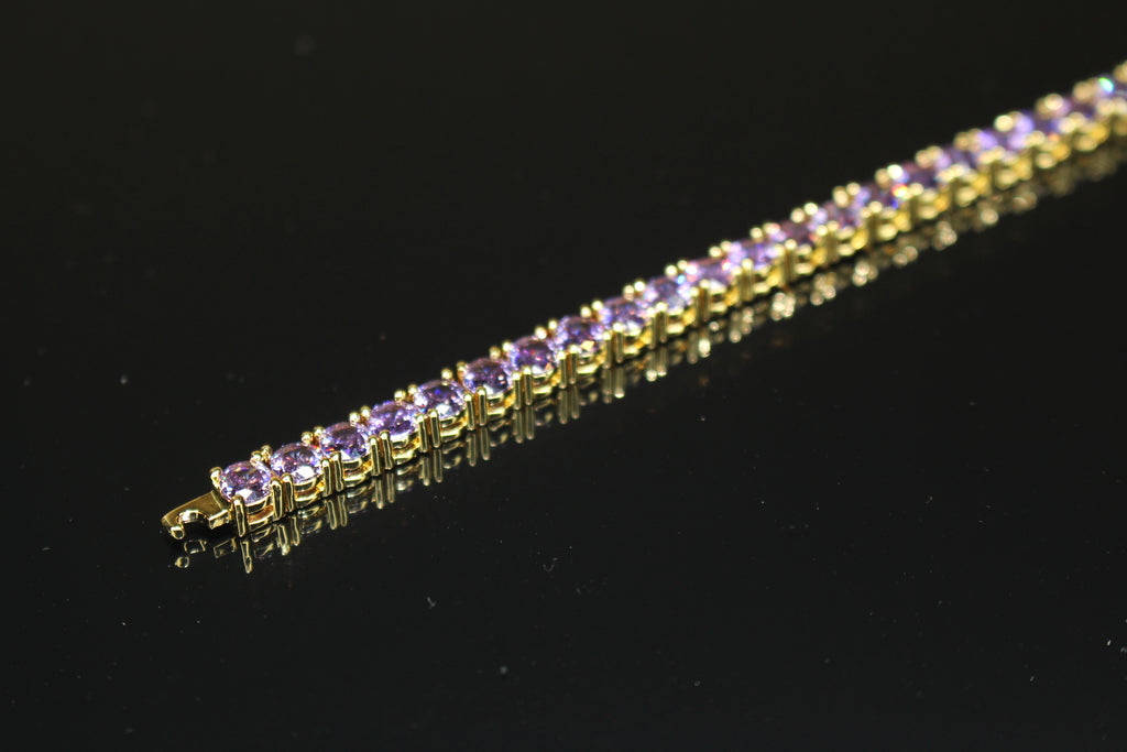 4mm Tennis Chain 12.5ct Lab Sim VVS1 Diamond Bracelet GOLD - PURPLE AMYTHIST