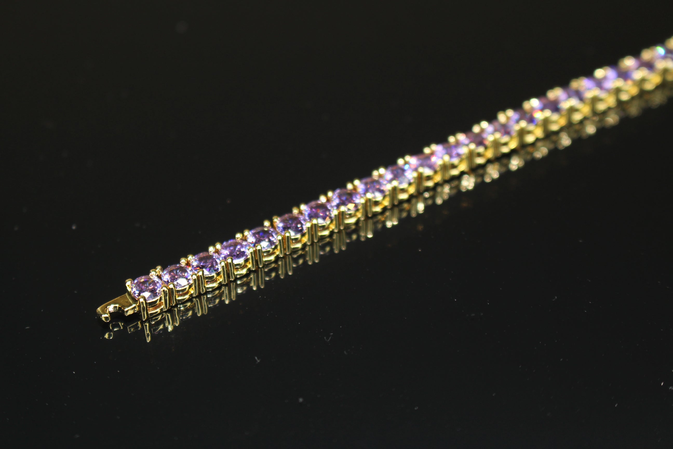 4mm Tennis Chain 12.5ct Lab Sim VVS1 Diamond Bracelet GOLD - PURPLE AMYTHIST