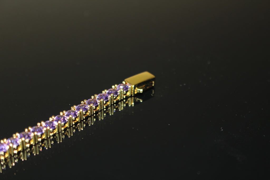 4mm Tennis Chain 12.5ct Lab Sim VVS1 Diamond Bracelet GOLD - PURPLE AMYTHIST