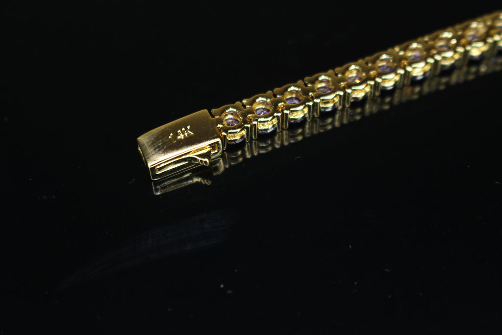 4mm Tennis Chain 12.5ct Lab Sim VVS1 Diamond Bracelet GOLD - PURPLE AMYTHIST