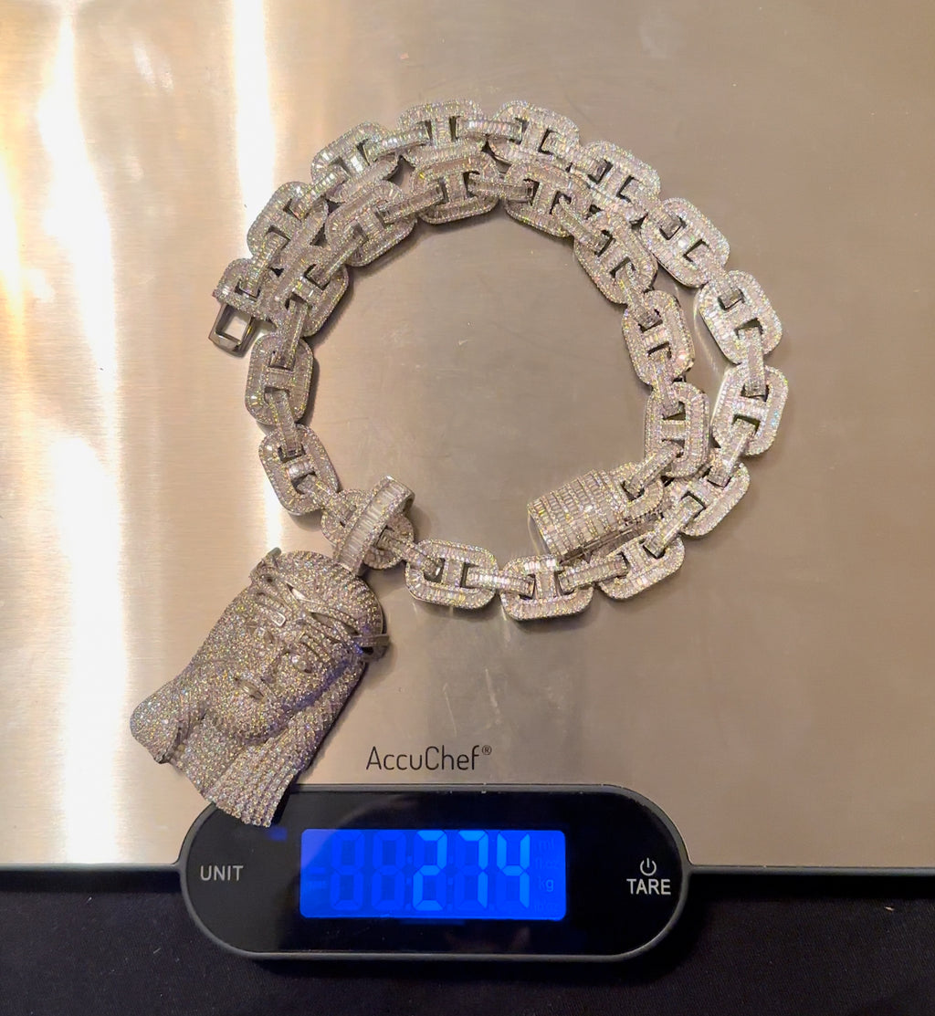 XXL Jesus Pendant 14mm Mariner 86ct Lab Sim VVS1 Diamond Necklace