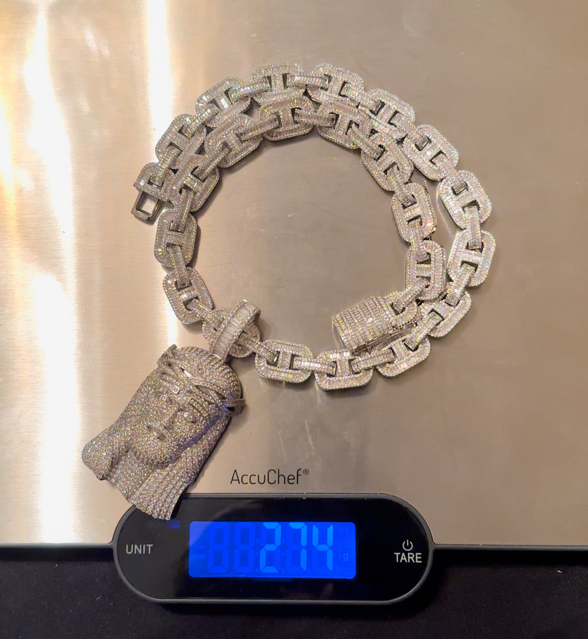 XXL Jesus Pendant 14mm Mariner 86ct Lab Sim VVS1 Diamond Necklace