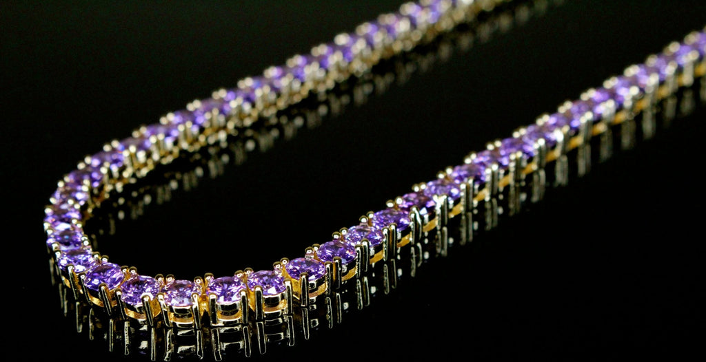 4mm Tennis Chain 70ct Lab Sim VVS1 Diamond Necklace - Purple Amethyst Gold