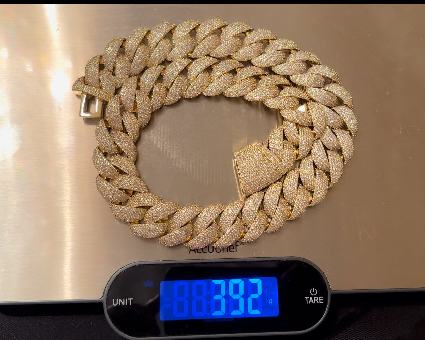 24mm Cuban Miami 186ct Lab Sim VVS1 Diamond Necklace - Gold
