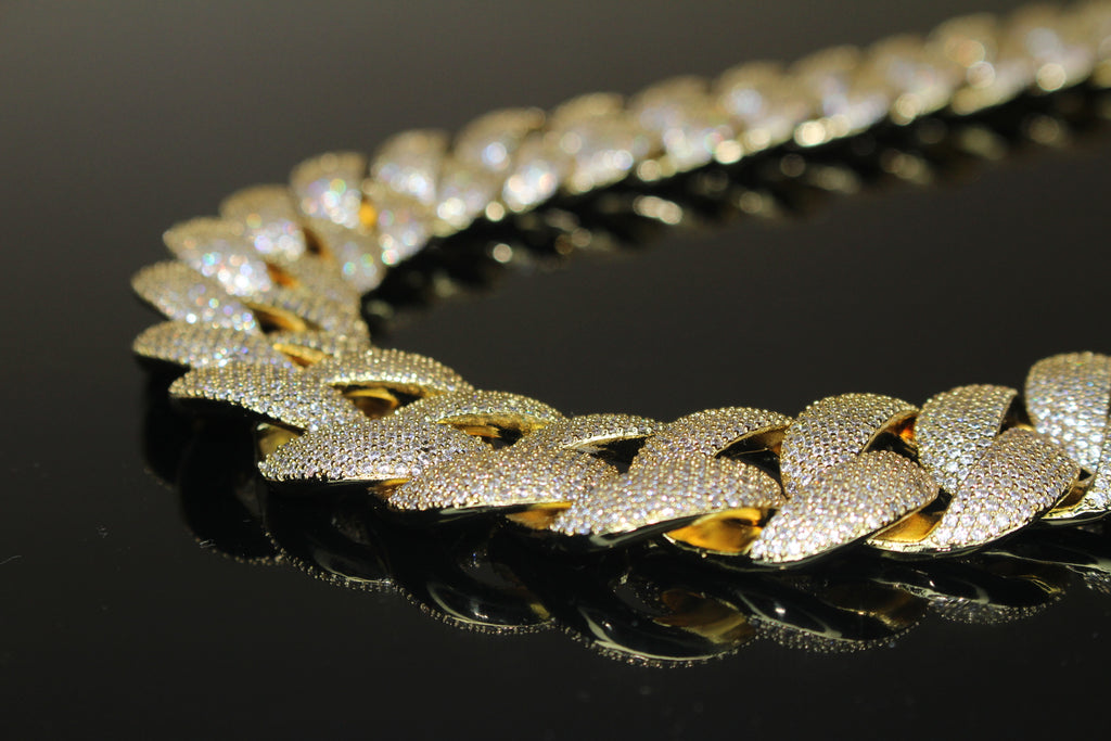 24mm Cuban Miami 186ct Lab Sim VVS1 Diamond Necklace - Gold