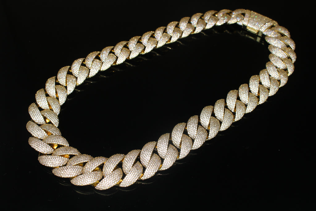 24mm Cuban Miami 186ct Lab Sim VVS1 Diamond Necklace - Gold
