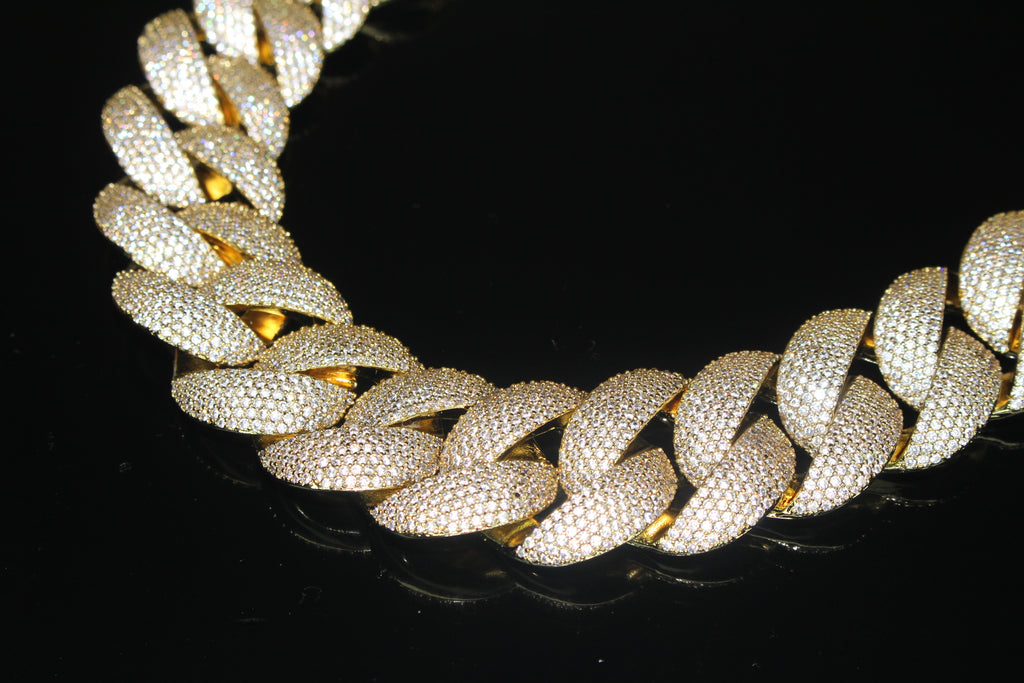 24mm Cuban Miami 186ct Lab Sim VVS1 Diamond Necklace - Gold