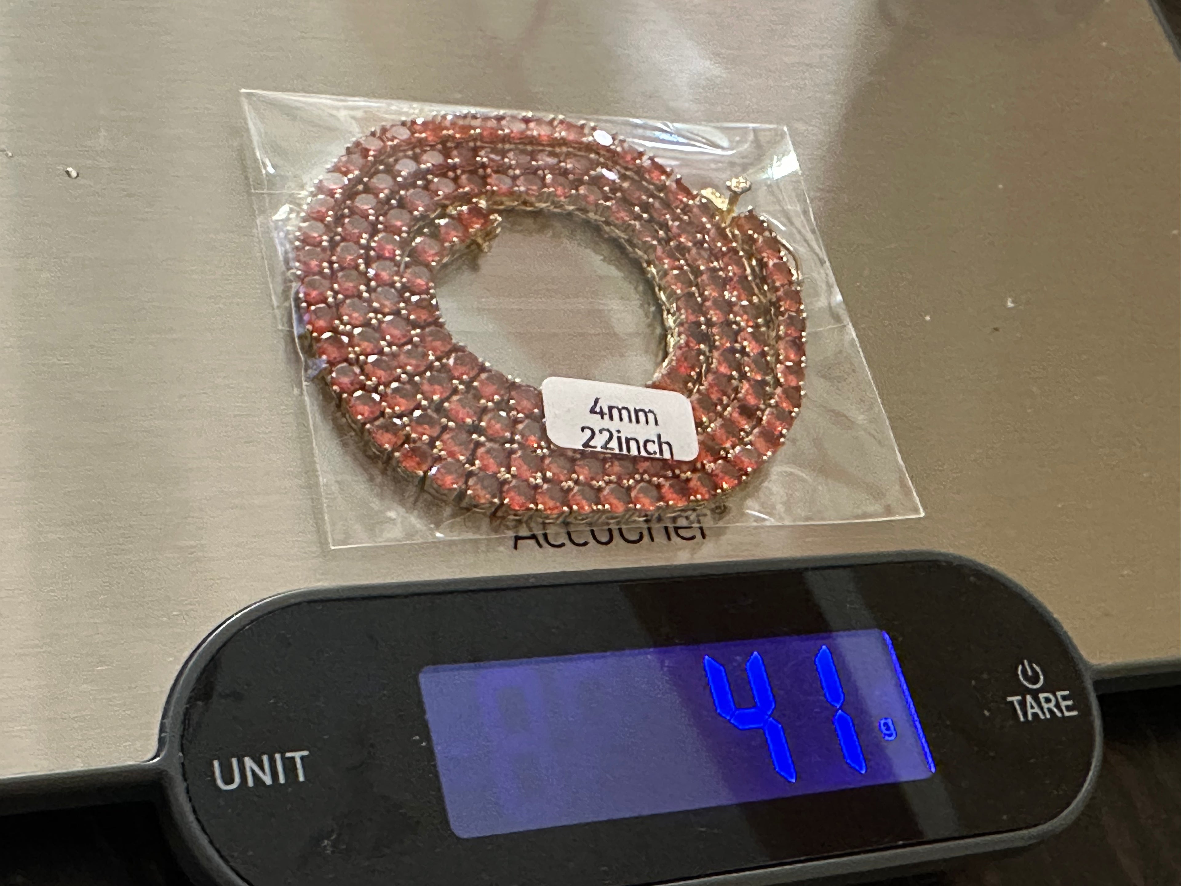 4mm Tennis Chain 70ct Lab Sim VVS1 Diamond Necklace GOLD - RUBY RED