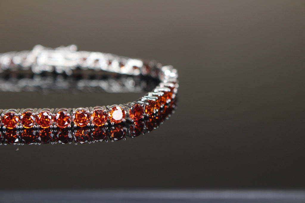 4mm Tennis Chain 12.5ct Lab Sim VVS1 Diamond Bracelet - AMBER SAPPHIRE
