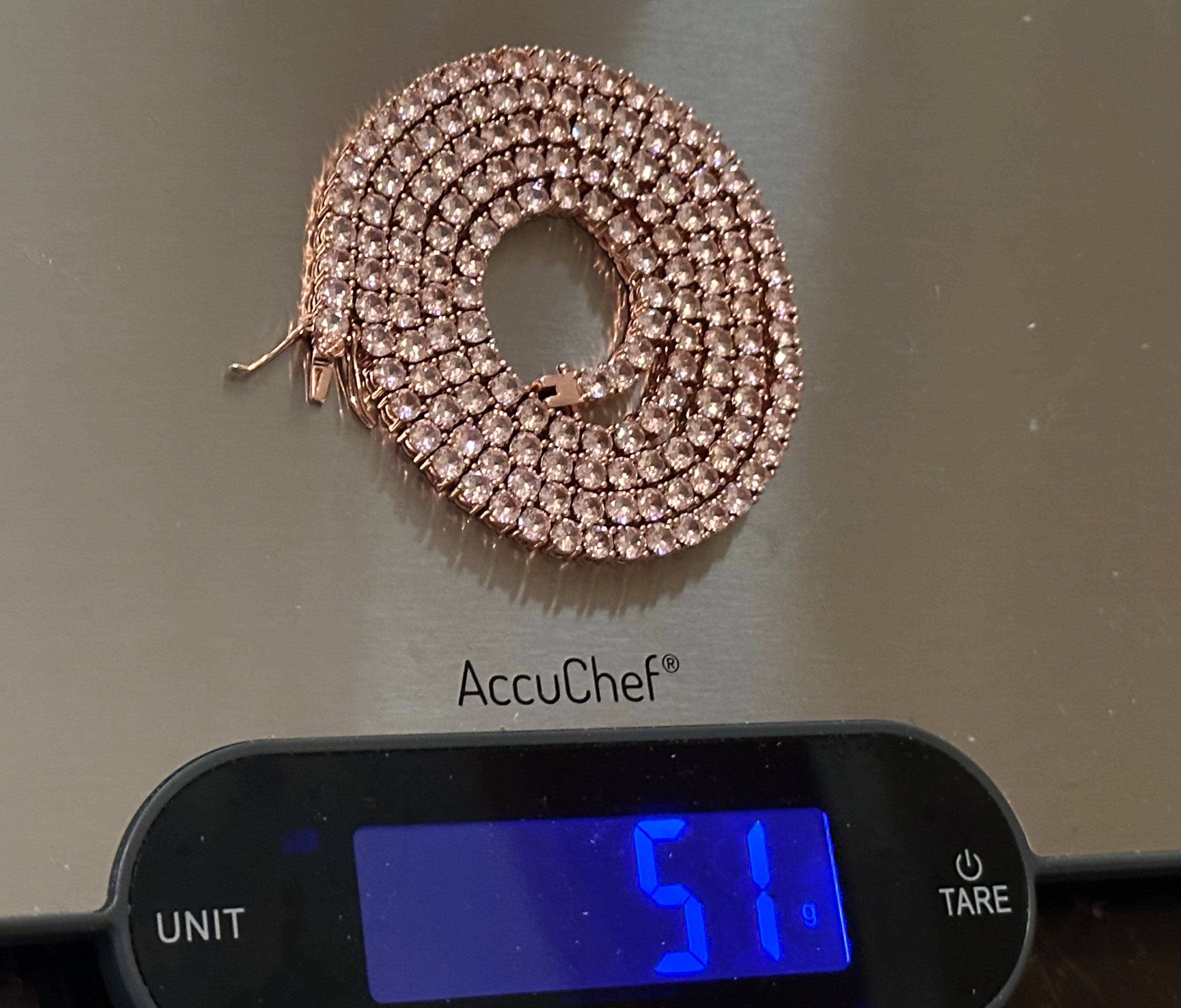 4mm Tennis Chain 70ct Lab Sim VVS1 Diamond Necklace - PINK Rose Gold