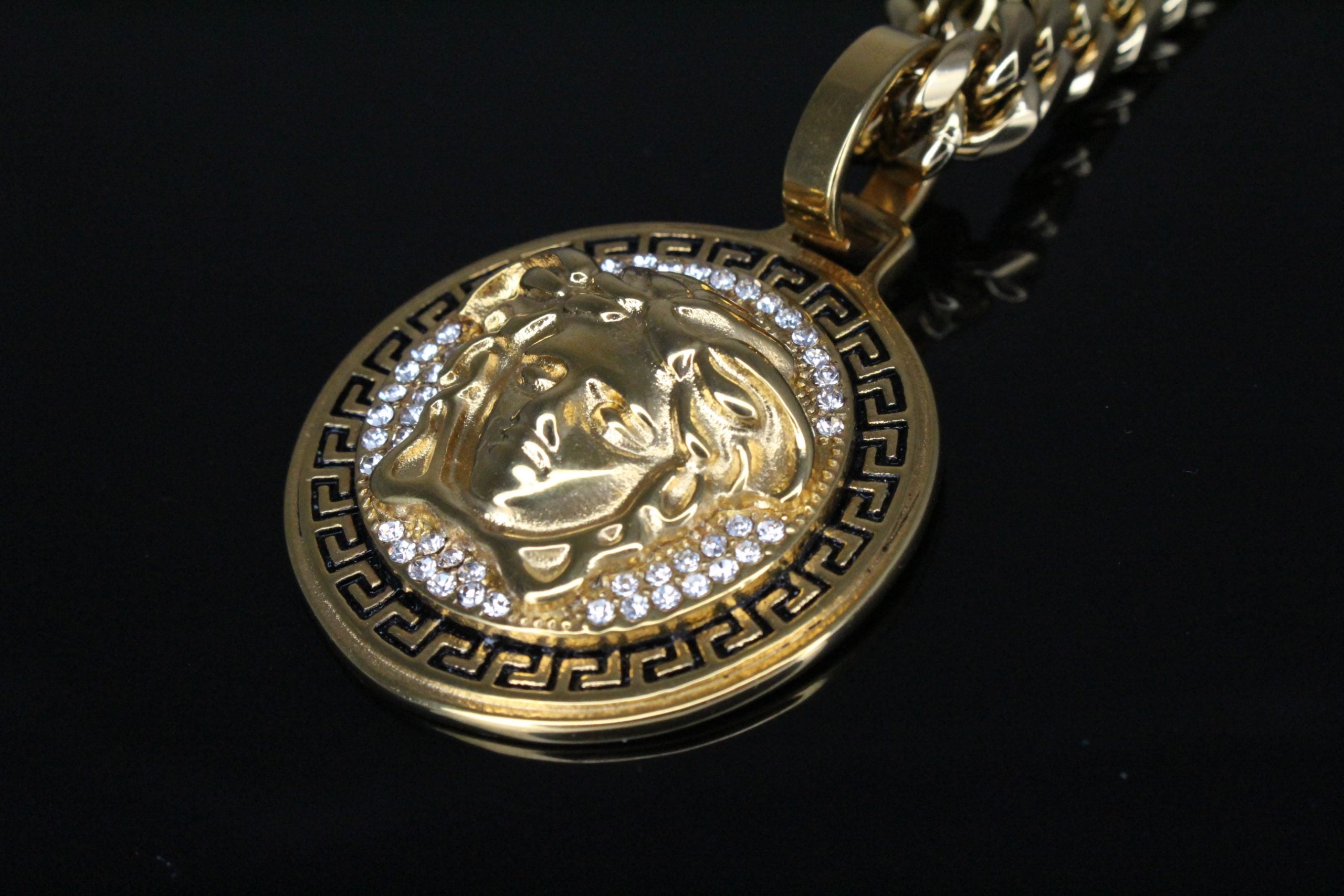 MEDUSA Versace Medallion Pendant Cuban Miami Lab Sim VVS1 Diamond Necklace Set