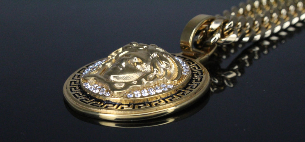 MEDUSA Versace Medallion Pendant Cuban Miami Lab Sim VVS1 Diamond Necklace Set