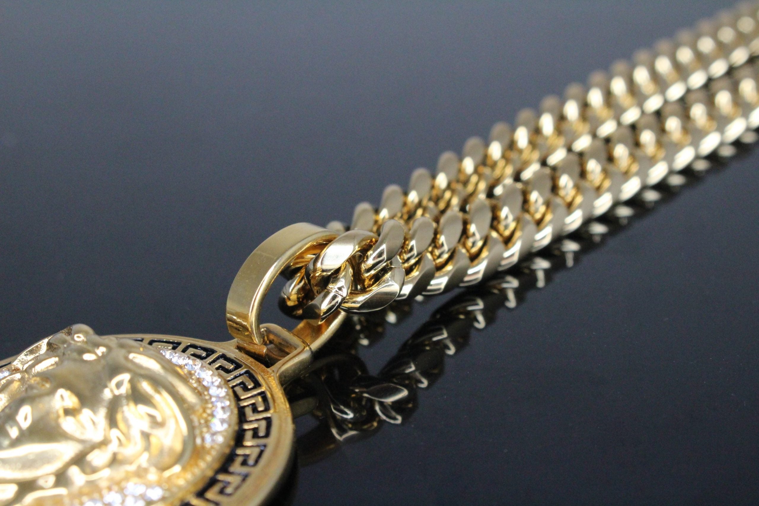 MEDUSA Versace Medallion Pendant Cuban Miami Lab Sim VVS1 Diamond Necklace Set
