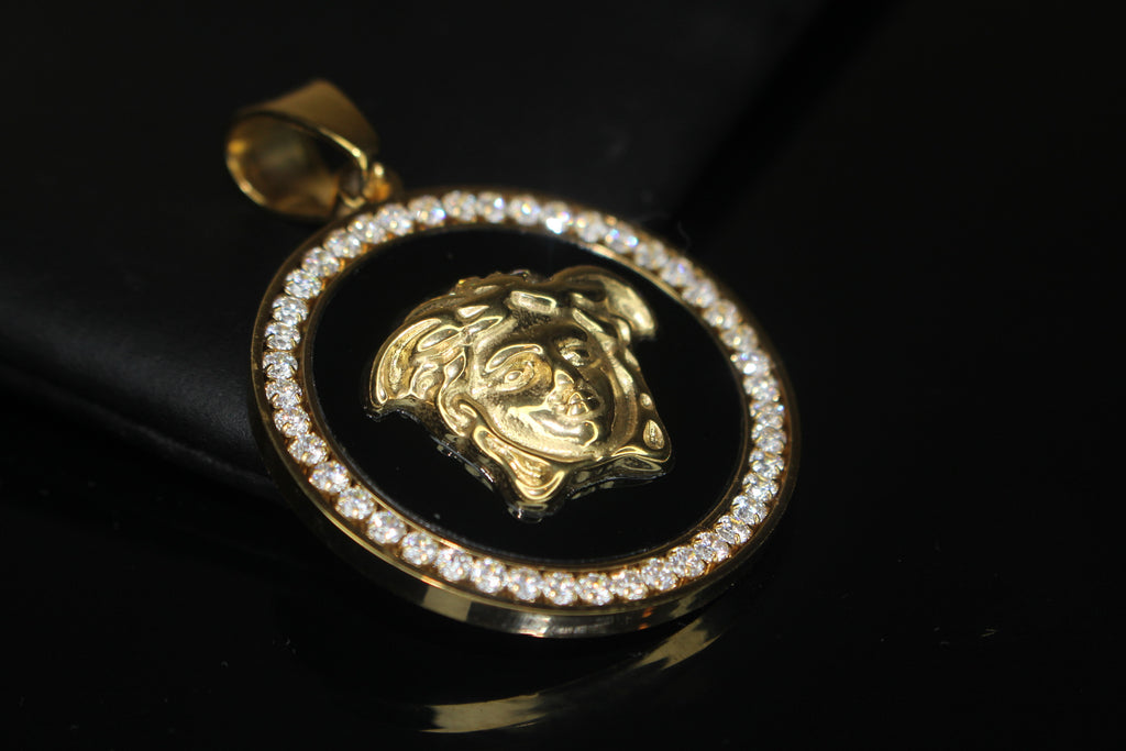MEDUSA Versace Medallion Pendant 74ct Lab Sim VVS1 Diamond Tennis Necklace Set Gold