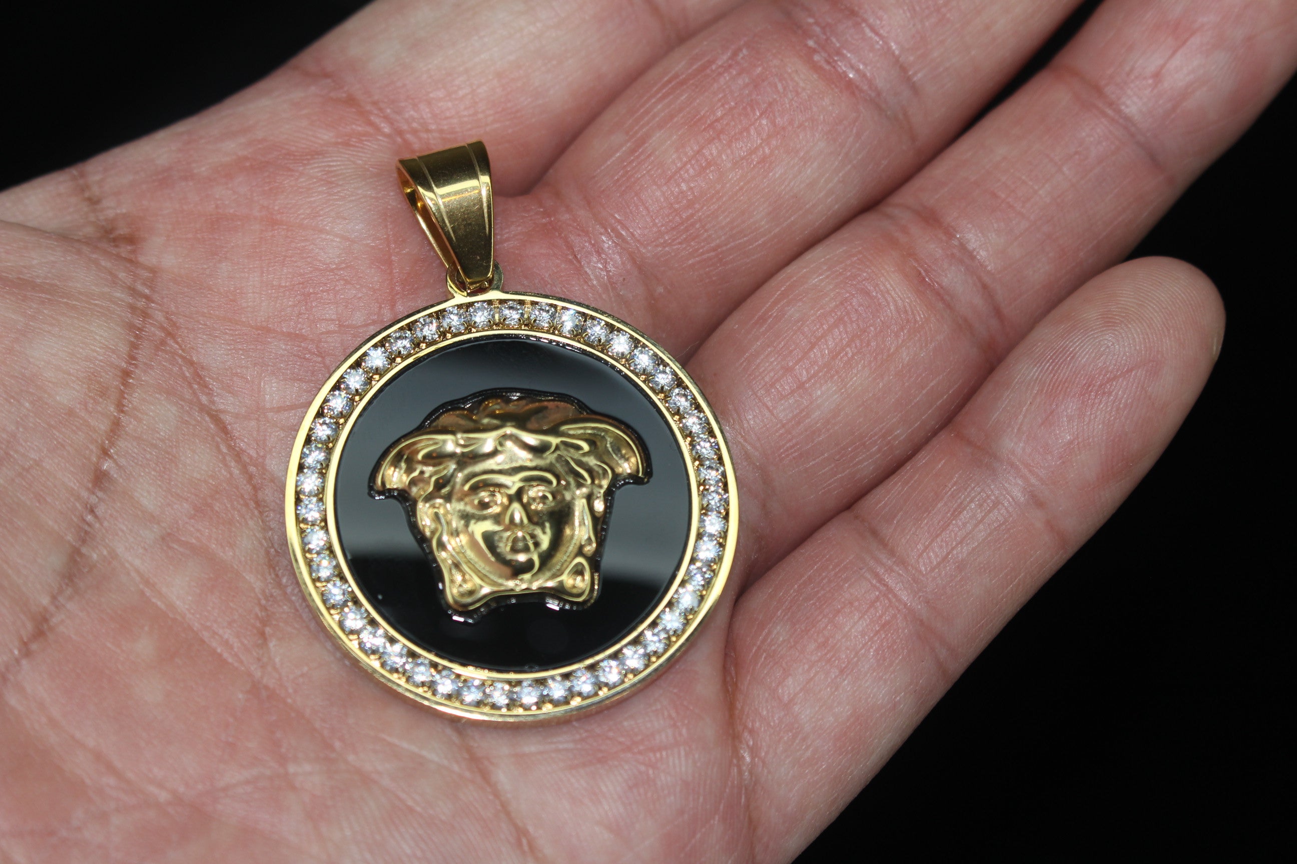MEDUSA Versace Medallion Pendant 74ct Lab Sim VVS1 Diamond Tennis Necklace Set Gold