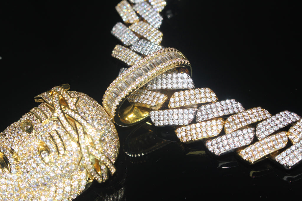 XXL Jesus Pendant 20mm Cuban Miami 186.7ct Lab Sim VVS1 Diamond Necklace SET 2-Tone Gold