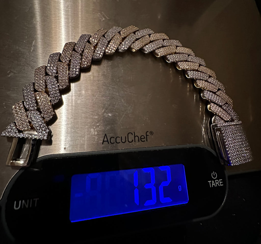 20mm Cuban Miami 25.2ctw Lab Sim VVS1 Diamonds Bracelet - 2Tone Gold