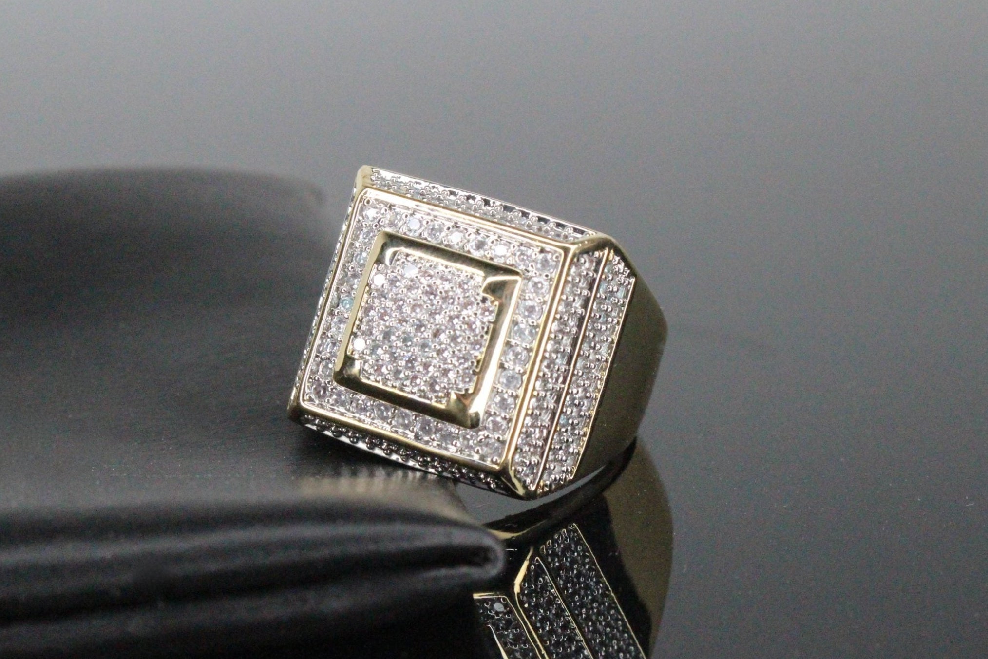 Massive Square 4.6ct Lab VVS1 Sim Diamond Ring Gold