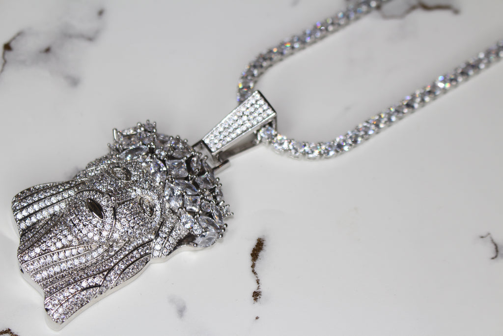 Large Jesus Pendant 79.8ct Lab Sim VVS1 Diamond Tennis Chain