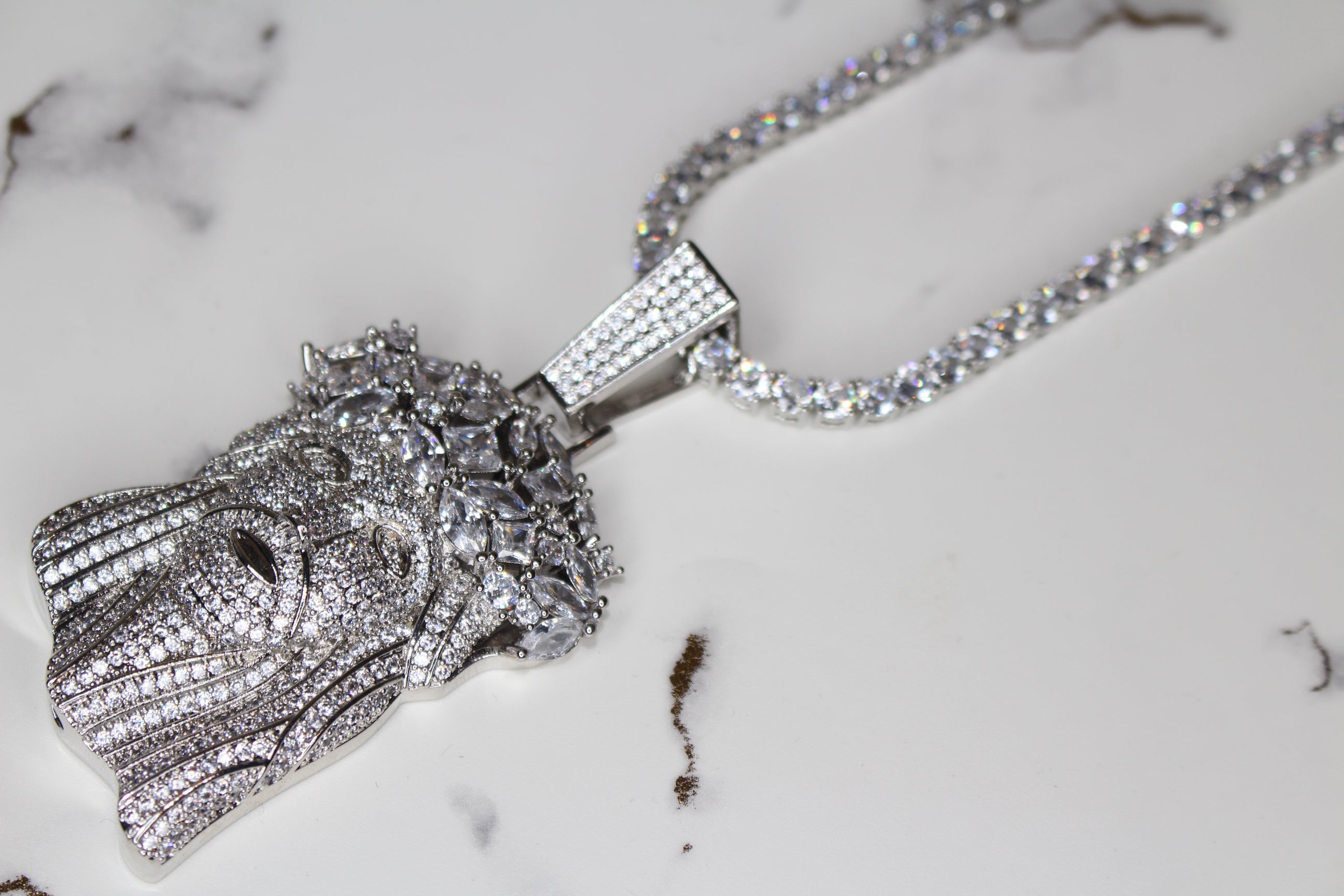 Large Jesus Pendant 79.8ct Lab Sim VVS1 Diamond Tennis Chain