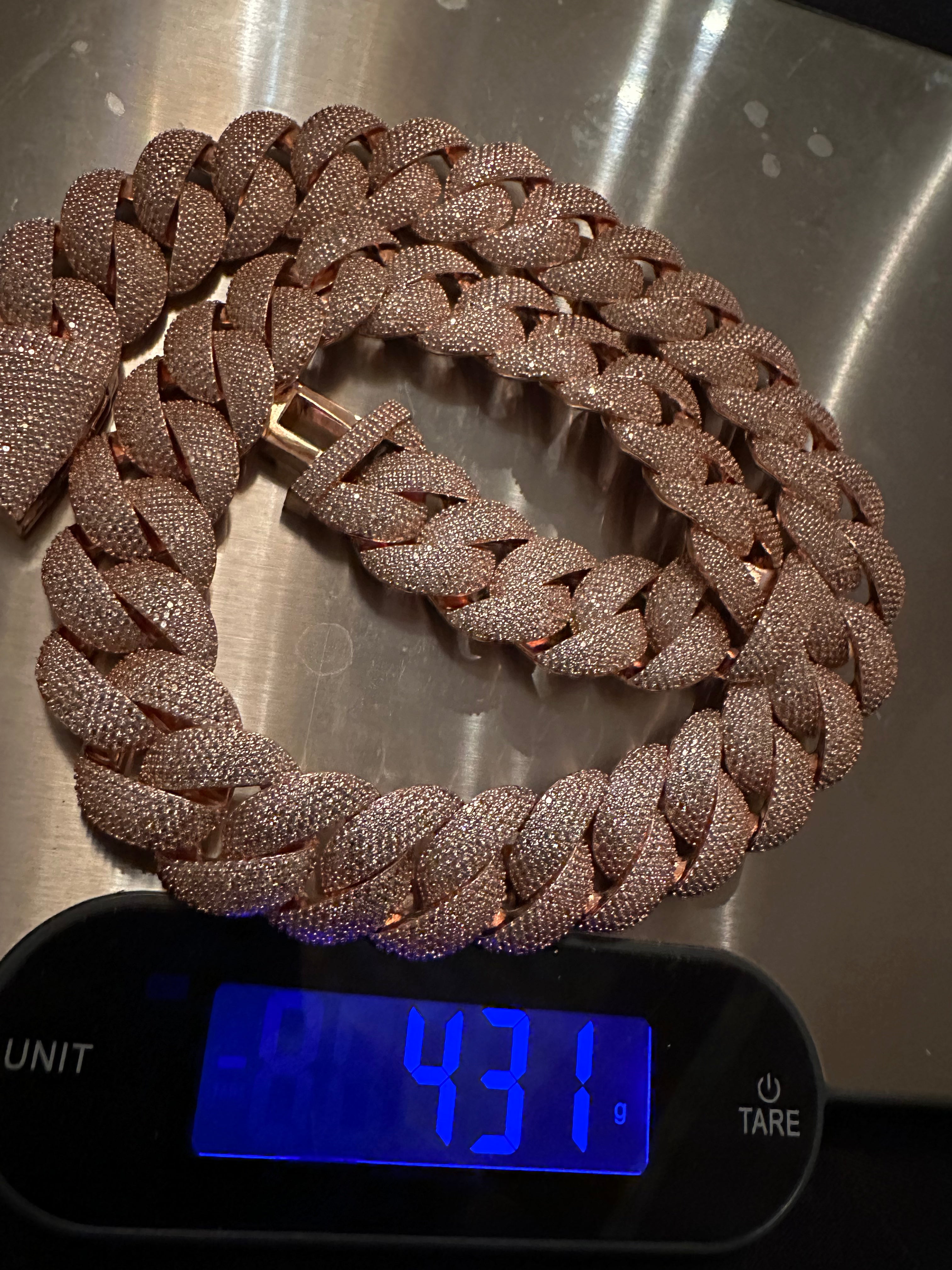 24mm Cuban Miami 186ct Lab Sim VVS1 Diamond Necklace - ROSE GOLD