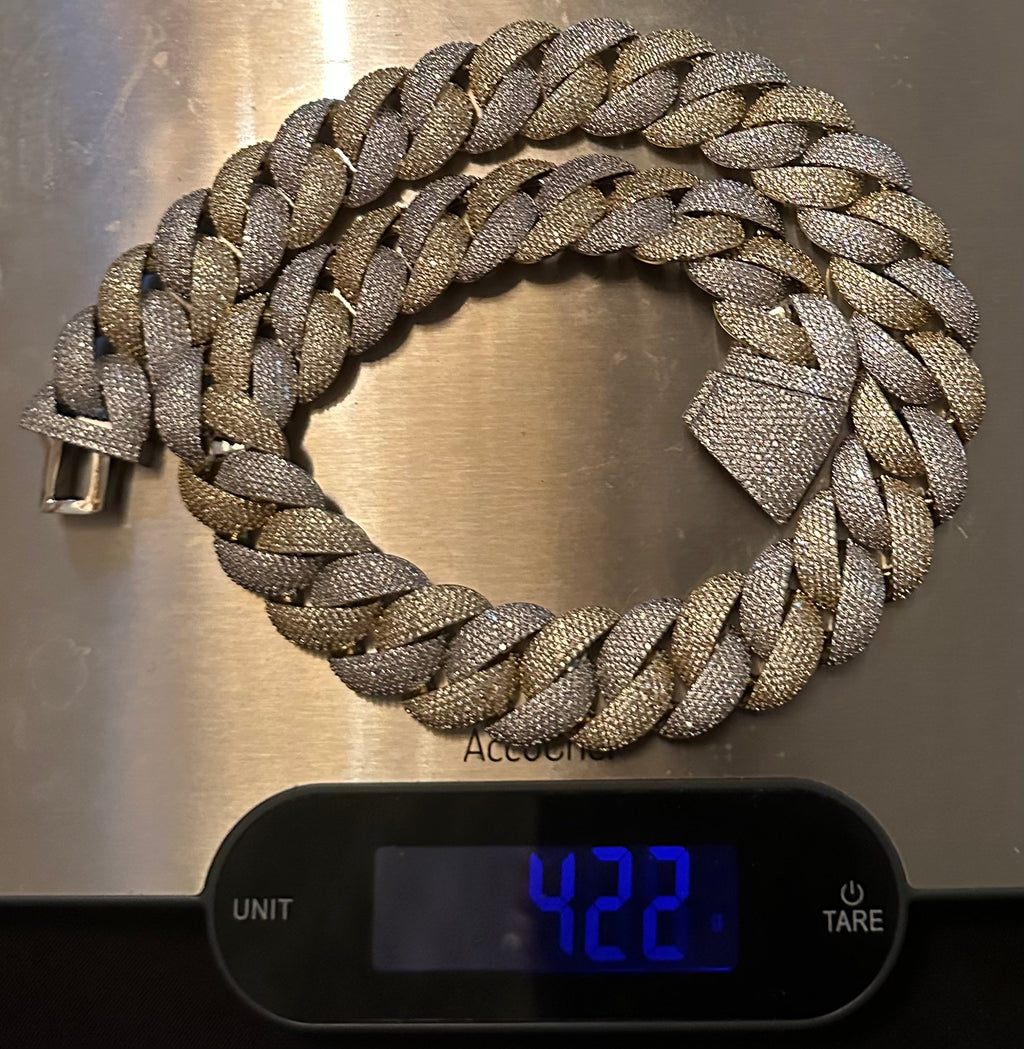 24mm Cuban Miami 186ct Lab Sim VVS1 Diamond Necklace - 2Tone Gold